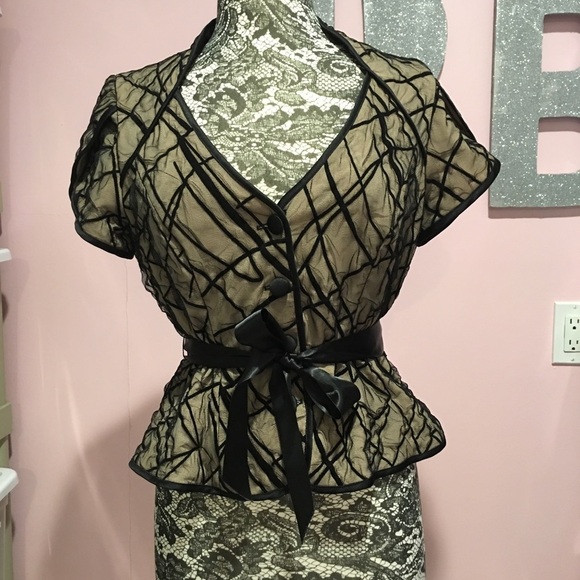 JS Collections Black and Nude Evening Blouse Sz 12 - Picture 1 of 5